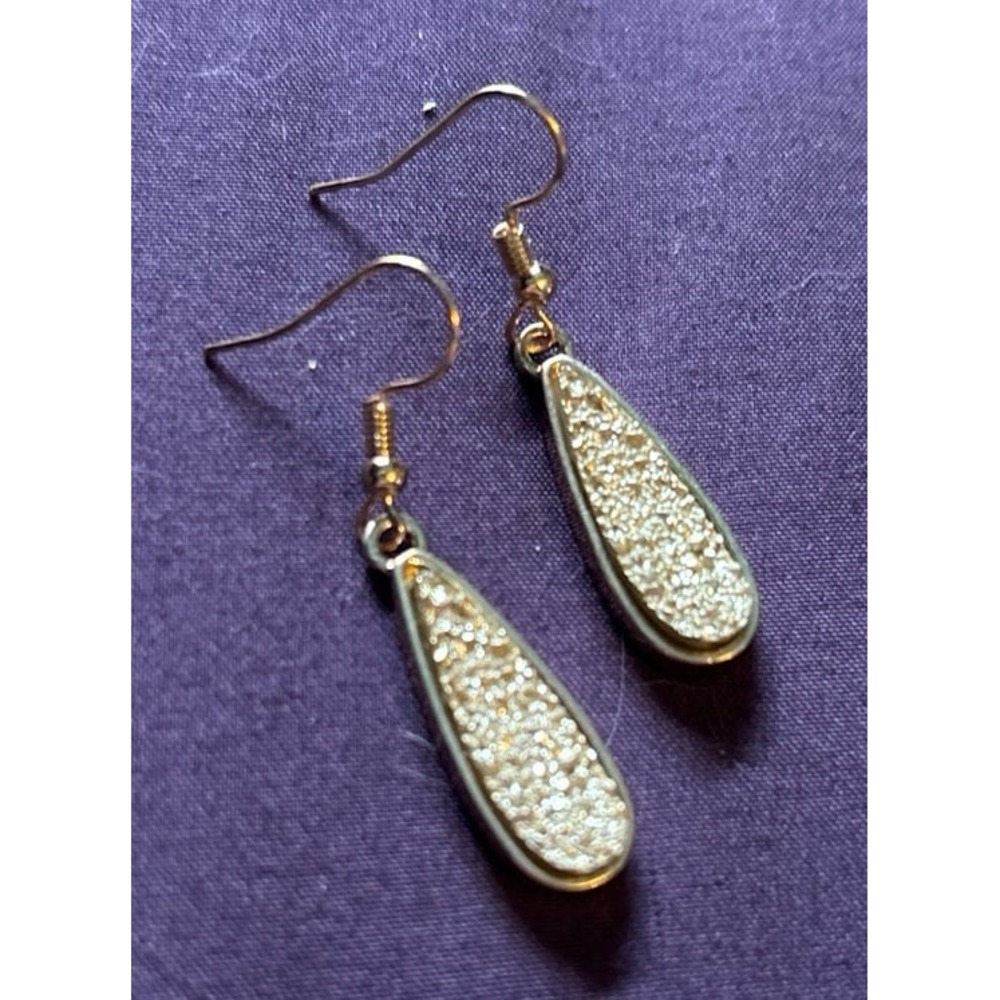 NEW Goldtone Champagne Druzy Stone Teardrop Dangle Earrings